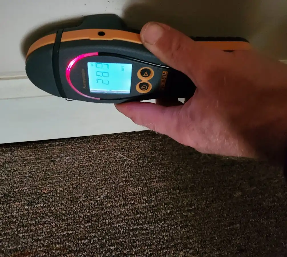 Moisture detection at baseboard during Burst Pipe Cleanup in Turner